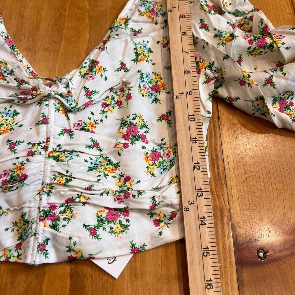 For Love & Lemons Tanya Top Small NWT Floral Puff Sleeve Coquette Crop A7 - Picture 8 of 10